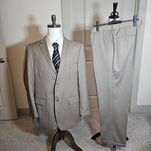 Linea Uomo 43L Wool Modern Fit 2PC Suit Blazer Men Pants 37 x 32‎ Light Pebble